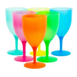 6 Pack Reusable Plastic Picnic Goblets - BPA Free Frosted Color Wine Water Cups