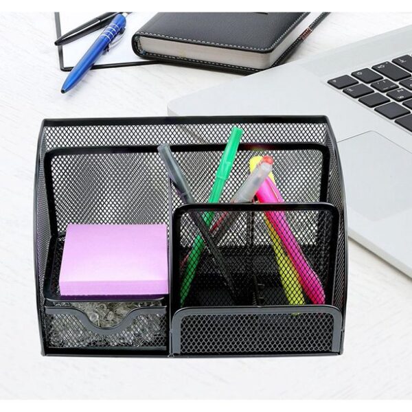 Greenco Mesh Office Supplies Desk Organizer Caddy, 6 Compartments, Black - Image 2