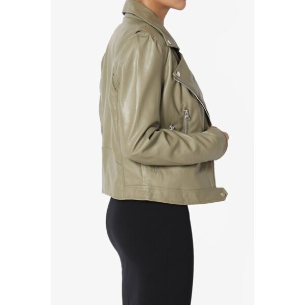 The zoha Women's Faux Leather Belted Slim Biker Moto Jacket Asymmetrical Zip - Image 2