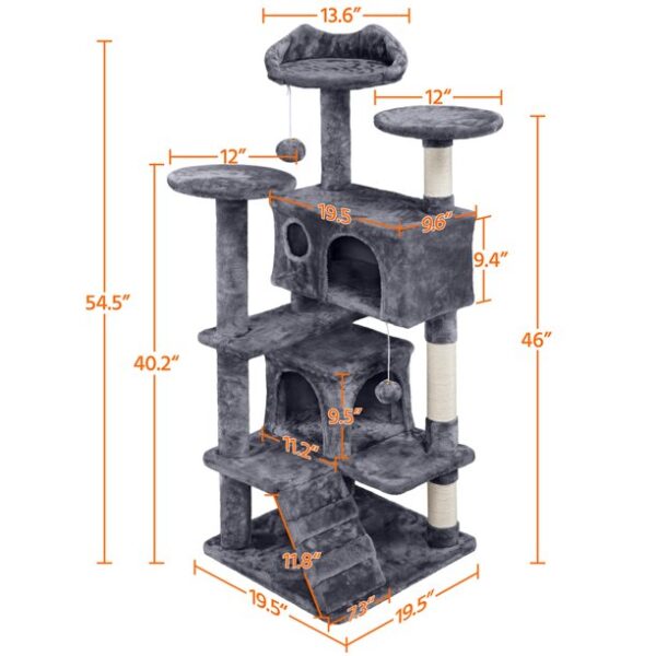 SmileMart 54.5" Double Condo Cat Tree with Scratching Post Tower, Dark Gray - Image 3