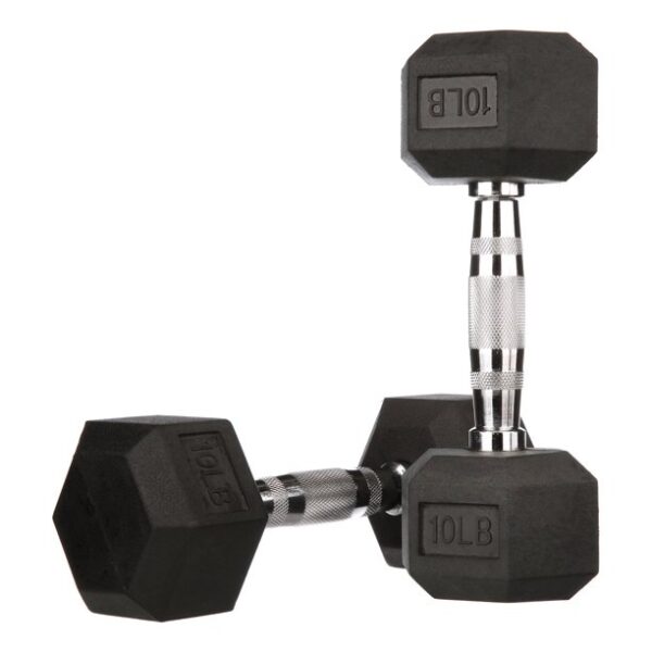 BalanceFrom Rubber Encased Hex Dumbbells, 10 lbs Pair, Black - Image 2