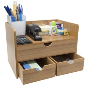 Sorbus 3-Tier Bamboo Shelf Organizer for Desk with Drawers