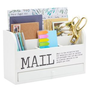 Juvale 3 Tier Wooden Mail Desktop Organizer & Sorter with Storage Drawer - for Office and Home