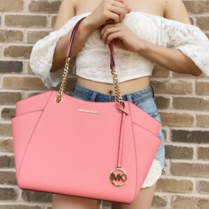 zoha Kors Jet Set Travel Large Chain Tote Zip Shoulder Bag Pink Grapefruit