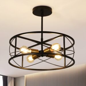 DingLiLighting Industrial Iron Pendant Light Semi Flush Mount Ceiling Light
